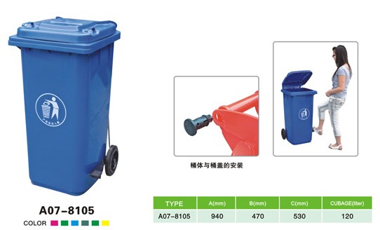 120L带脚踏垃圾桶,塑料垃圾桶(图1)